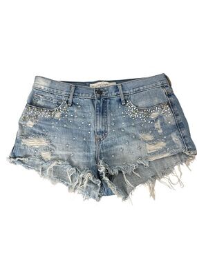 Abercrombie & Fitch Light Blue Distressed Rhinestone Denim Shorts Size 10
